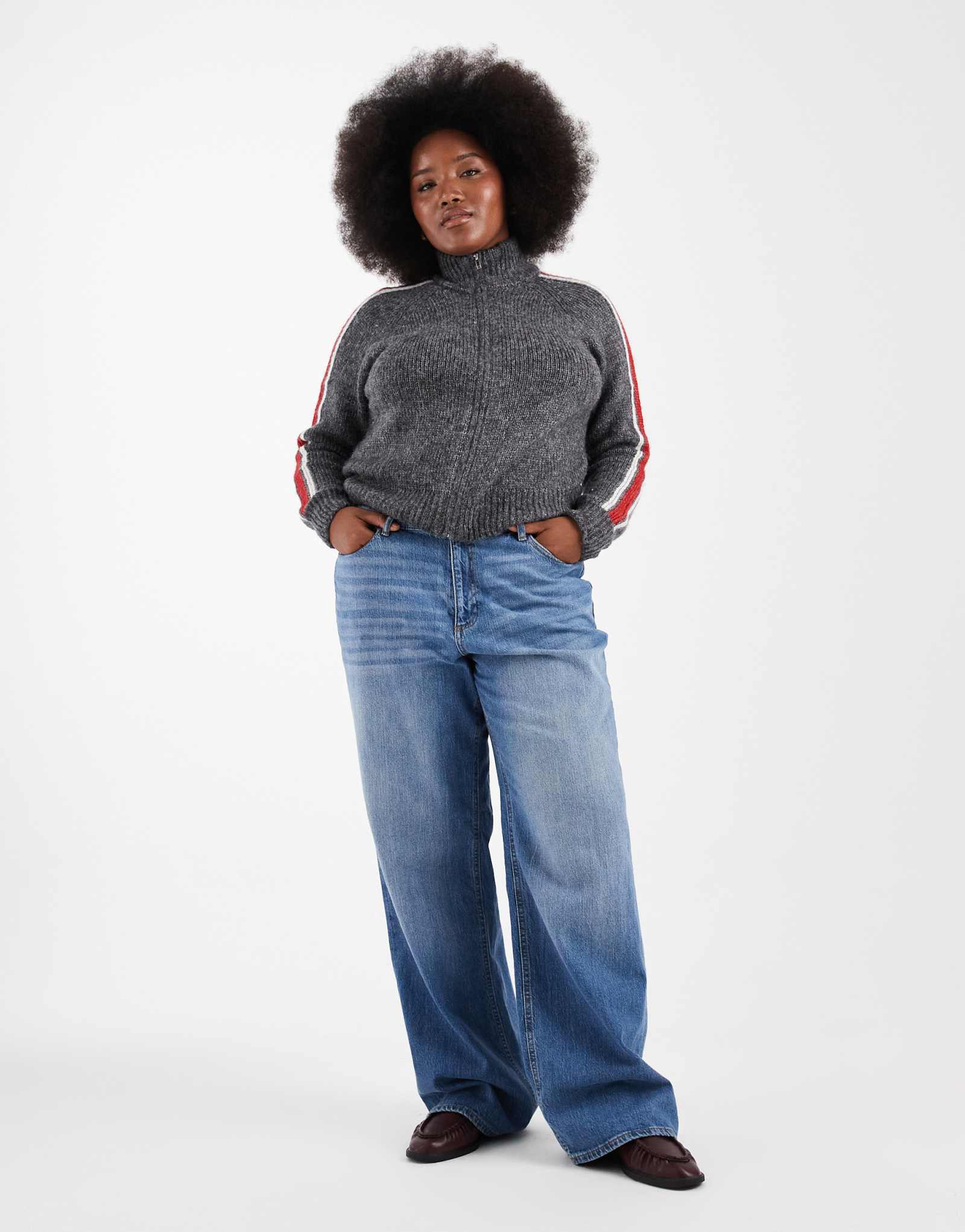 Джинсы Vero Moda Curve Tessa с высокой талией и широкими штанинами средне-синего цвета