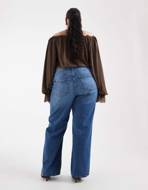 Vero Moda Curve Tessa high waisted wide leg jeans in medium blue wash, 2 of 5