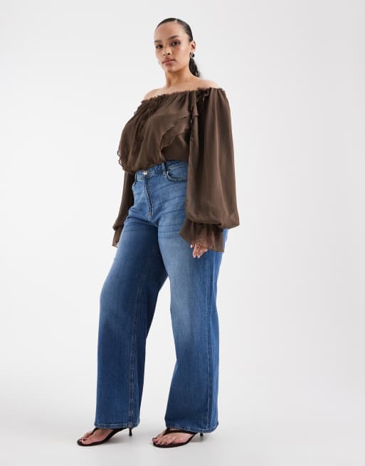 Vero Moda Curve Tessa high waisted wide leg jeans in medium blue wash, 3 of 5