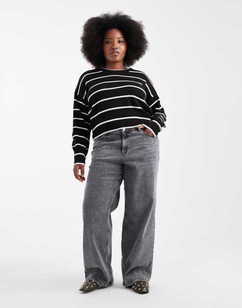 Vero Moda Curve Tessa high waisted wide leg jeans in medium grey wash