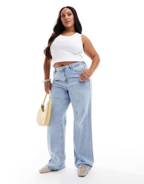 Vero Moda Curve Tessa wide leg jeans in light blue wash - view 1