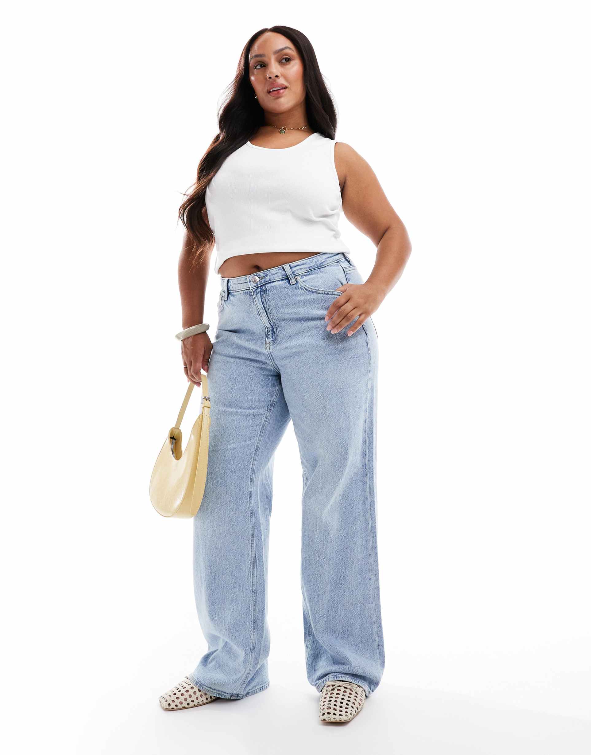 vero moda curve tessa wide leg jeans in light blue wash