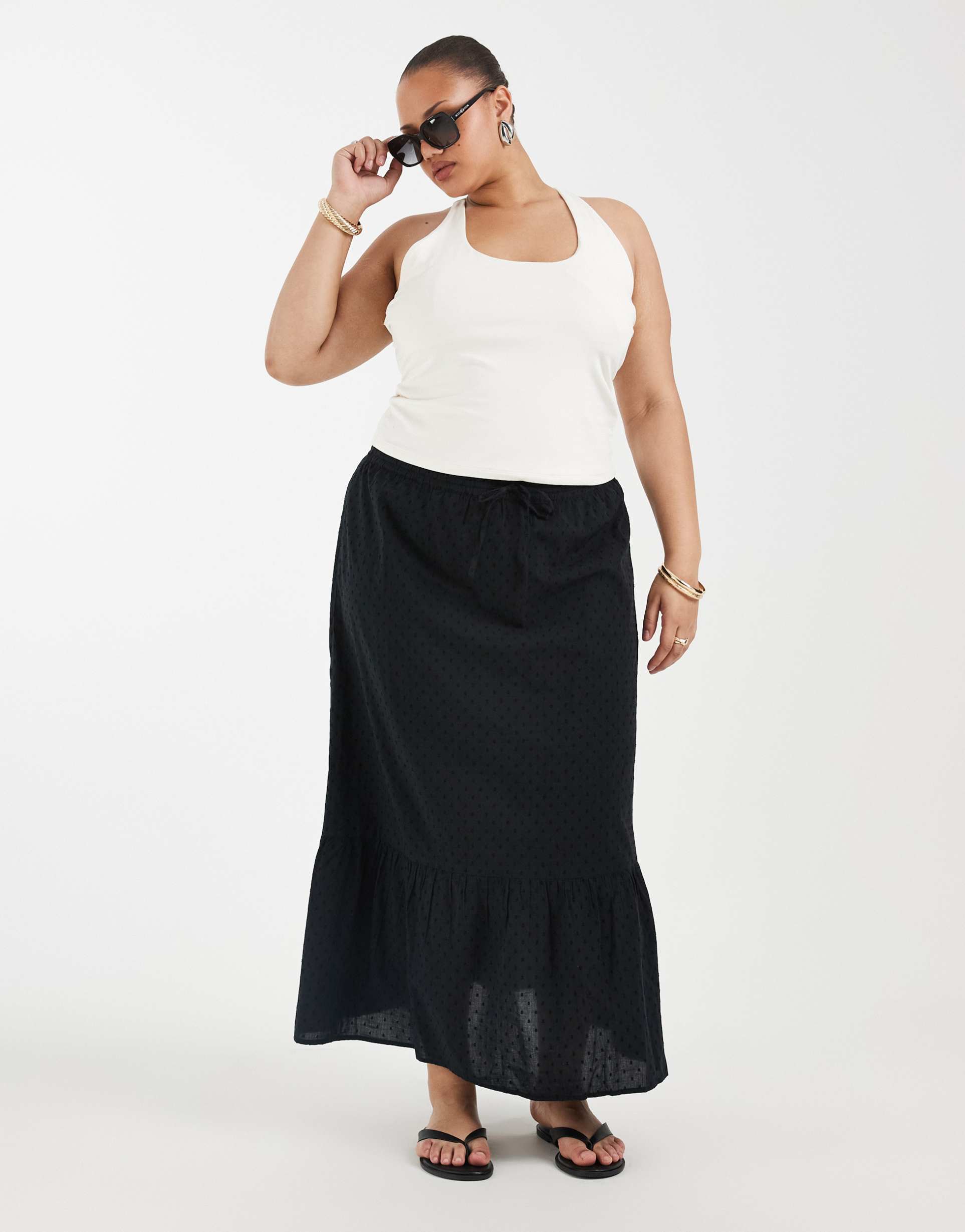 vero moda curve textured boho maxi skirt in black