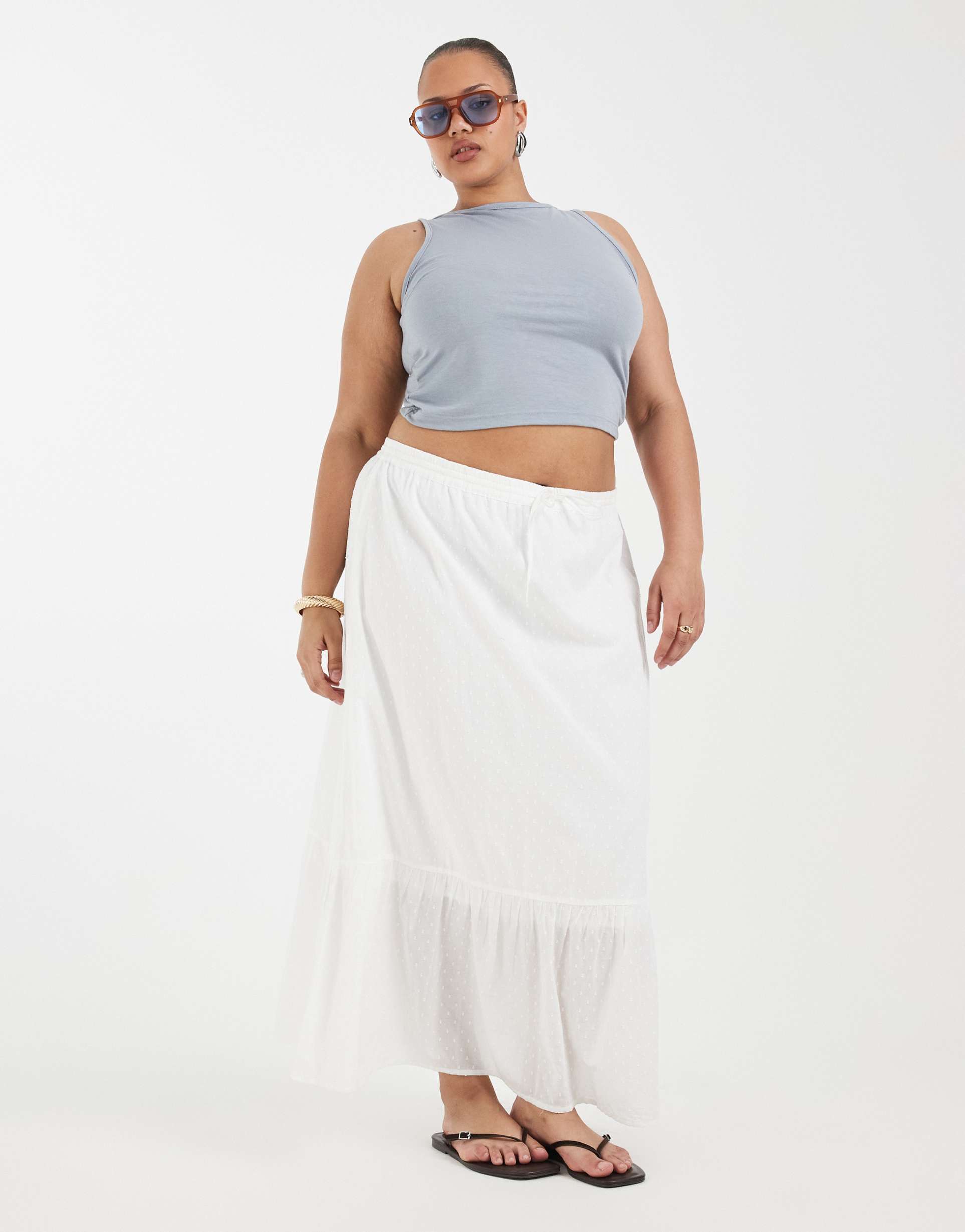 vero moda curve textured boho maxi skirt in white