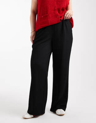 Vero Moda Curve Textured Jersey Pull On Pants In Black