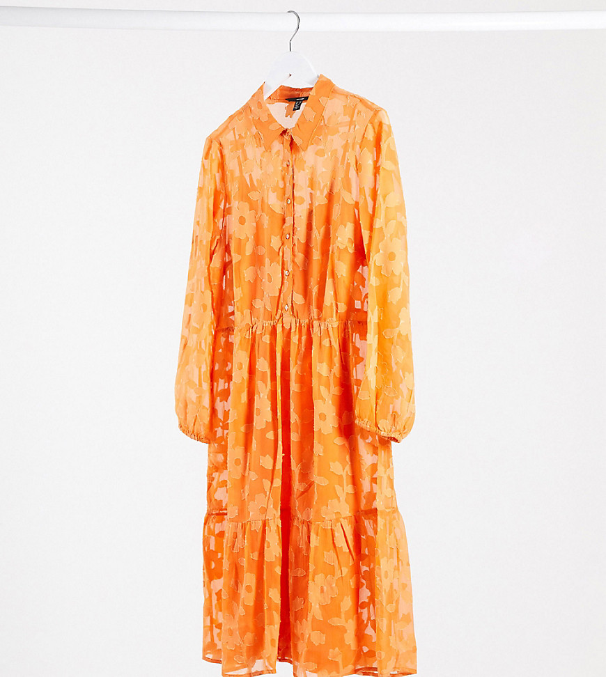 Vero Moda Curve Textured Shirt Smock Dress In Orange-multi