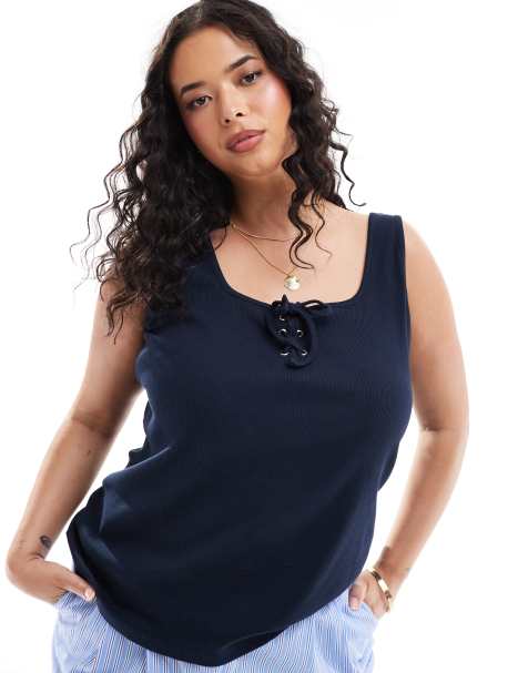 Vero Moda Curve tie front jersey tank top in navy - view 1