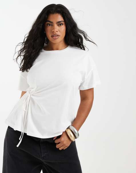 Vero Moda Curve tie side detail boxy t-shirt in white - view 1