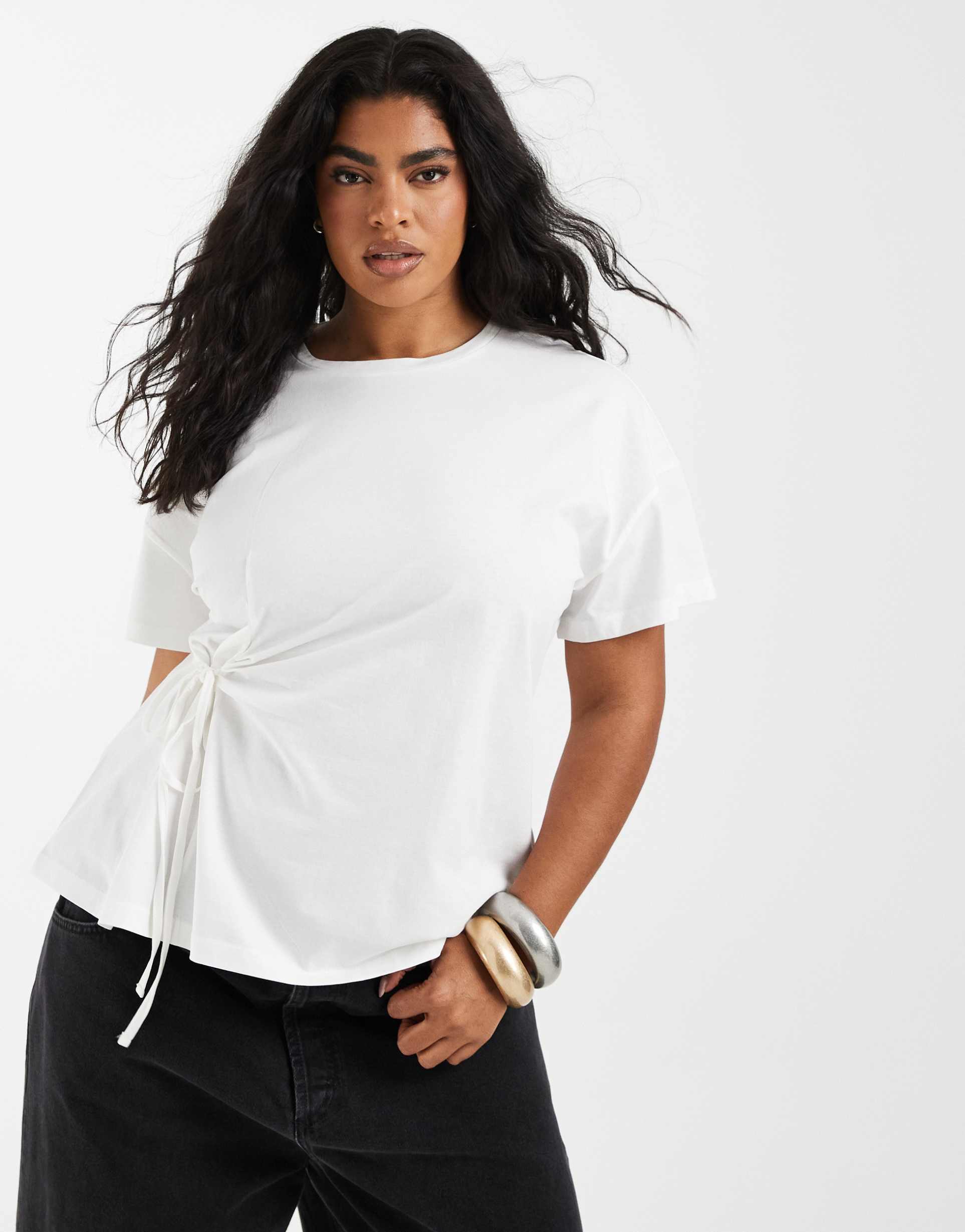 vero moda curve tie side detail boxy t-shirt in white