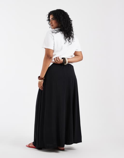 Vero Moda Curve tie waist jersey tiered boho maxi skirt in black, 5 of 5
