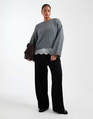 Vero Moda Curve Tie Waist Jersey Wide Leg Pants In Multi