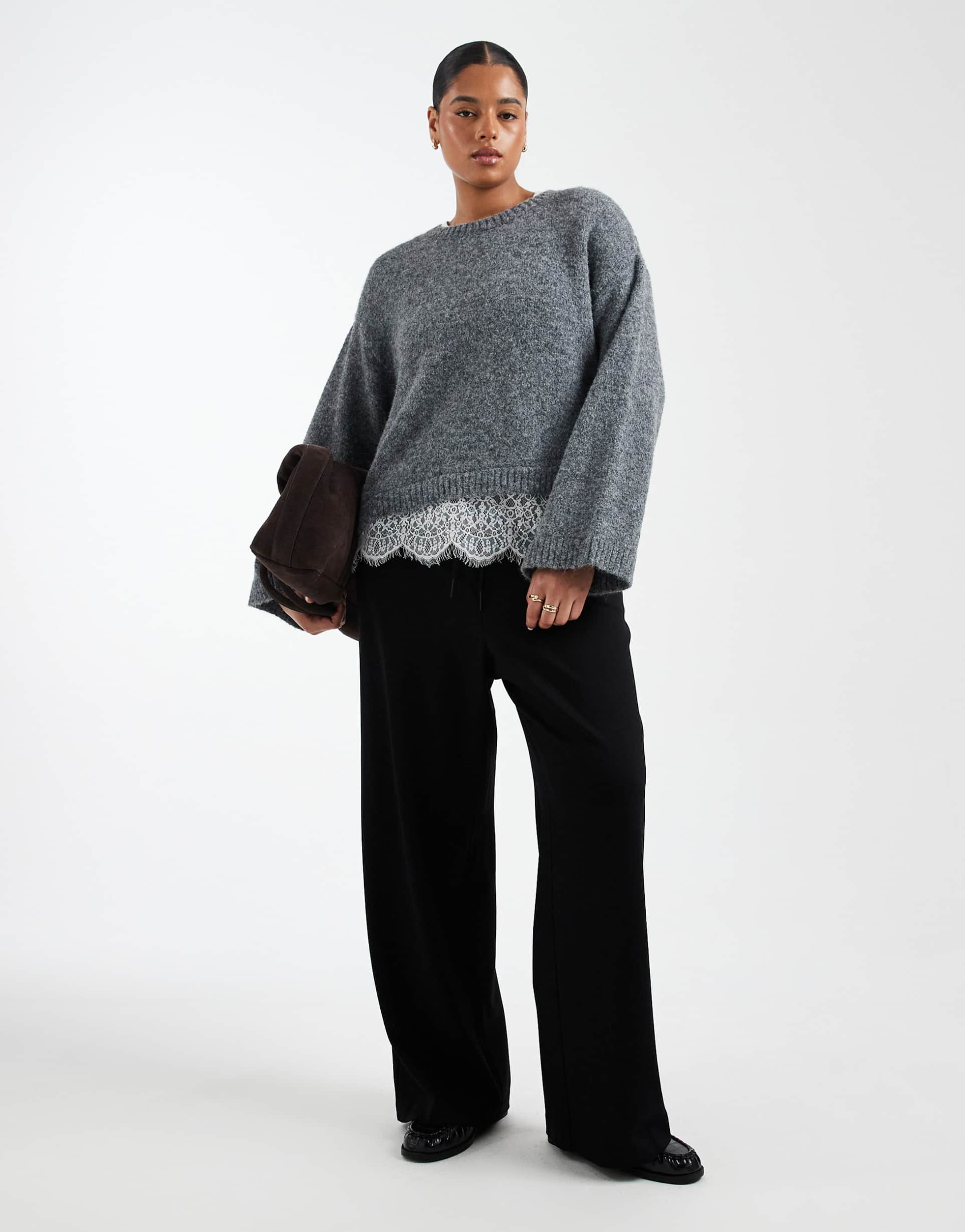 vero moda curve tie waist jersey wide leg pants in black