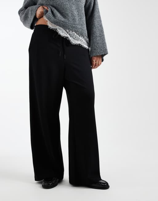 Vero Moda Curve tie waist jersey wide leg pants in black, 2 of 5