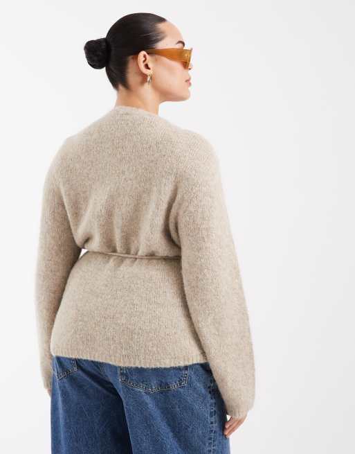 Vero Moda Curve tie waist knitted cardigan in silver mink melange, 4 of 4