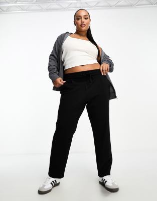 tie waist tapered sweatpants in black