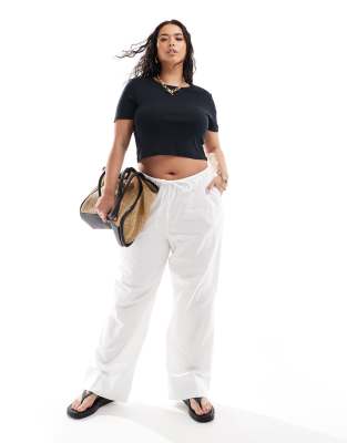 tie waist wide leg pants in white