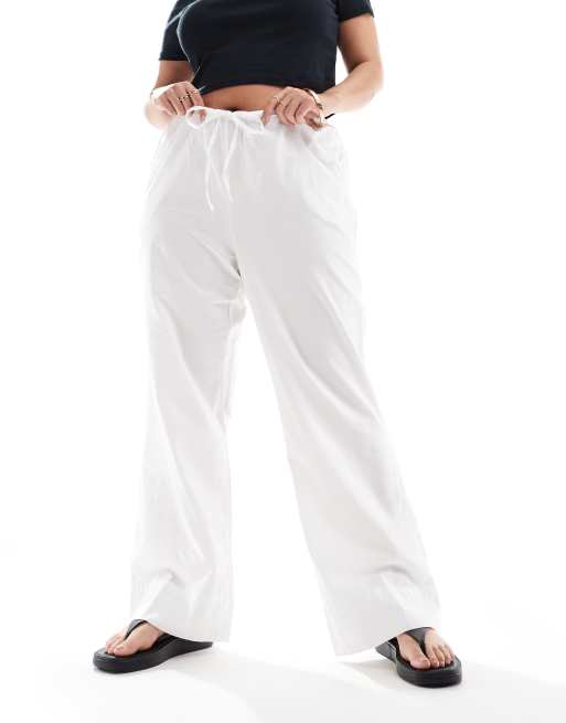 Vero Moda Curve tie waist wide leg pants in white | ASOS