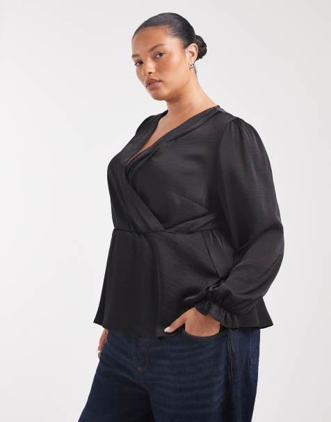 Vero Moda Curve - top cruzado con cuello de pico en negro - view 1