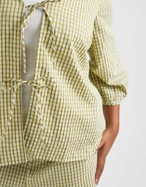 Vero Moda Curve - Top d'ensemble noué devant à carreaux vichy - Vert, 3 de 4