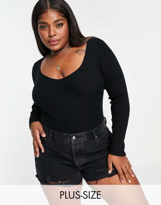Vero Moda Curve - Top in maglia con scollo a V, color crema