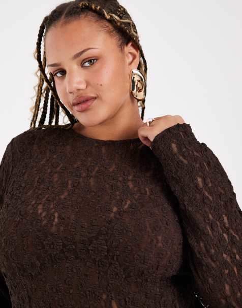 Vero Moda Curve - Top texturé à manches longues et basque - Marron chocolat - view 1