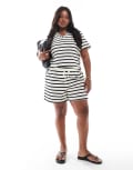 [Vero Moda Curve] Vero Moda Curve towelling shorts in mono stripe (Part of a set)-Multi M BIRCH BLACK