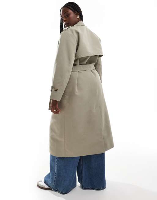 Vero Moda Curve - Trenchcoat met lange pasvorm en ceintuur in stone , 4 van 4