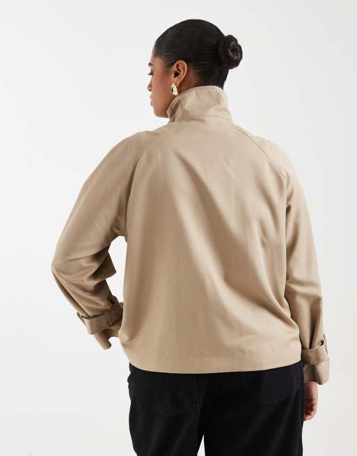 Vero Moda Curve trenchcoat met opstaande hals in silver mink, 4 van 4