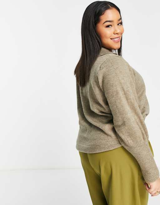Vero Moda Curve - Trui met manchetten in lichtbruin, 3 van 4