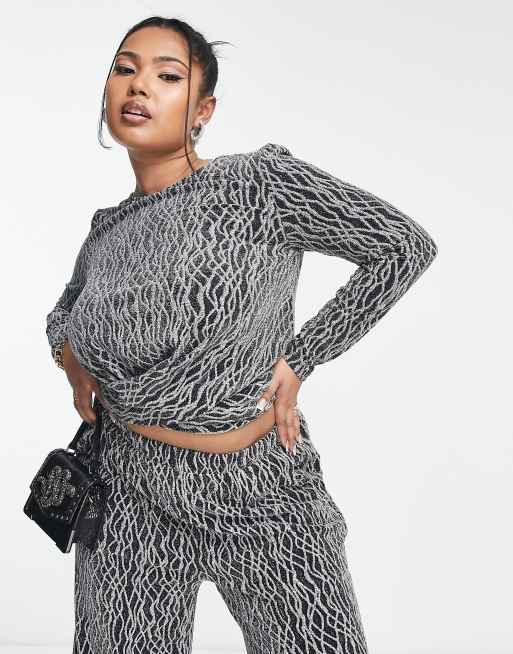 Vero Moda Curve twist front crop top in silver glitter - part of a set