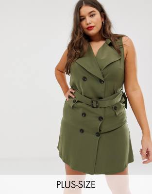 Vero Moda Curve  Dubbelknäppt funktionsklänning i blazerstil-Grön Grön