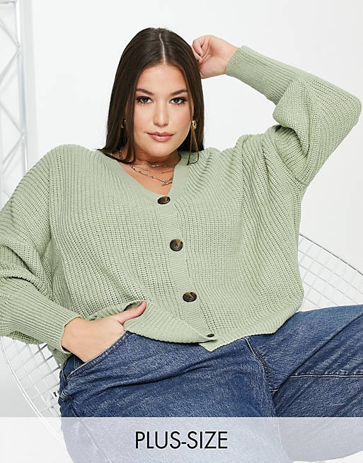 Jumpers & Cardigans Vero Moda Curve v-neck cardigan with deep cuff in sage green 