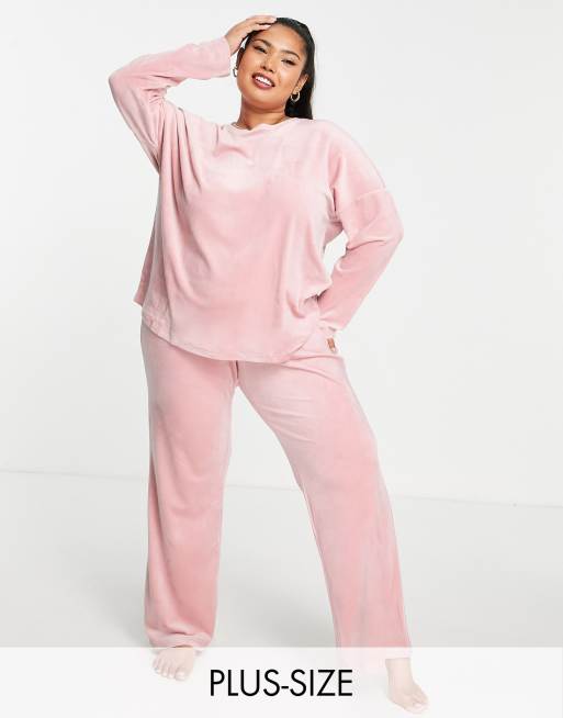 Vero Moda Curve velour pjs in pink