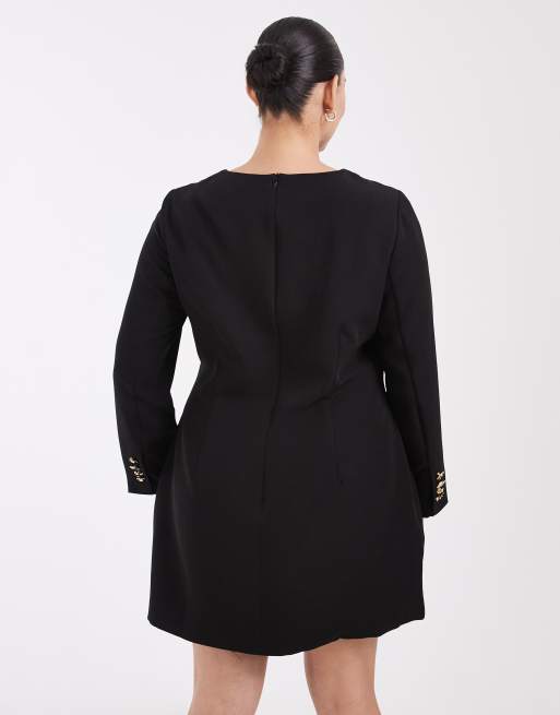 Vero Moda Curve - vestido mini negro de manga larga con puño abotonado, 4 de 4