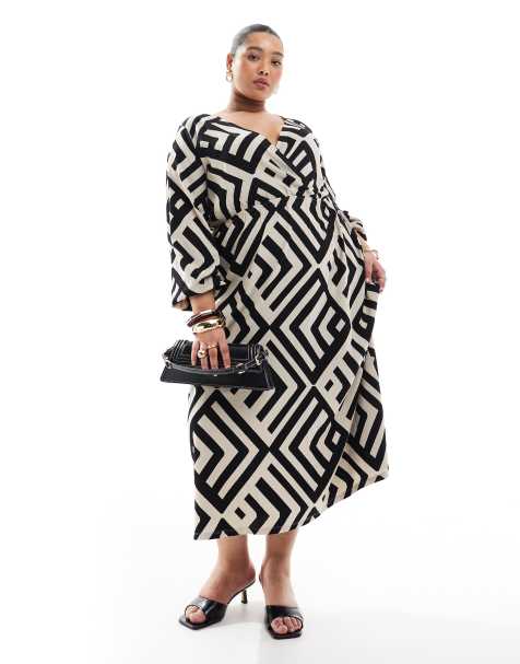 Vero Moda Curve - Vestito a portafoglio monocromatico alla caviglia con stampa astratta - view 1