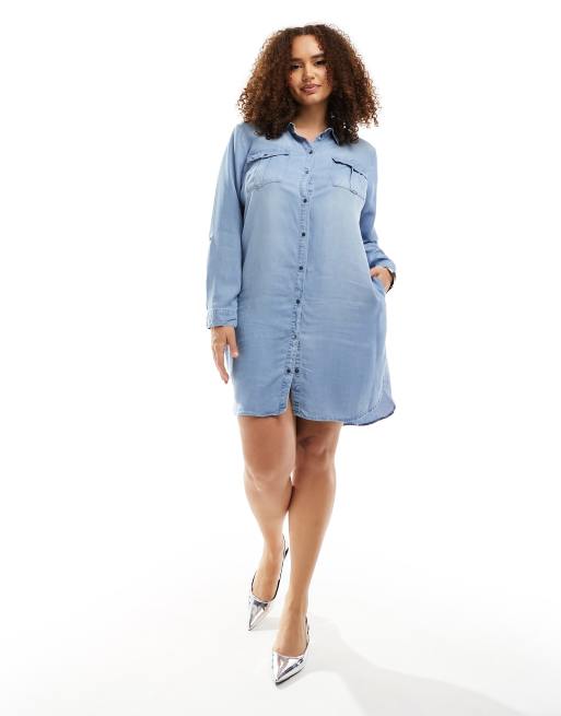Vero Moda Curve - Vestito camicia di jeans lavaggio azzurro, 2 di 4