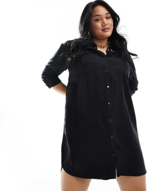 Vero Moda Curve - Vestito camicia nero in denim , 3 di 4