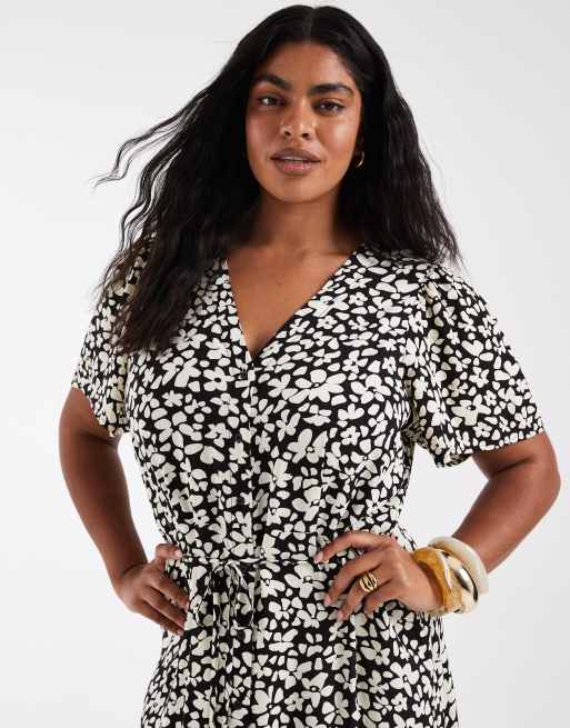 Vero Moda Curve - Vestito lungo con stampa a fiori monocromatica e bottoni, 3 di 4