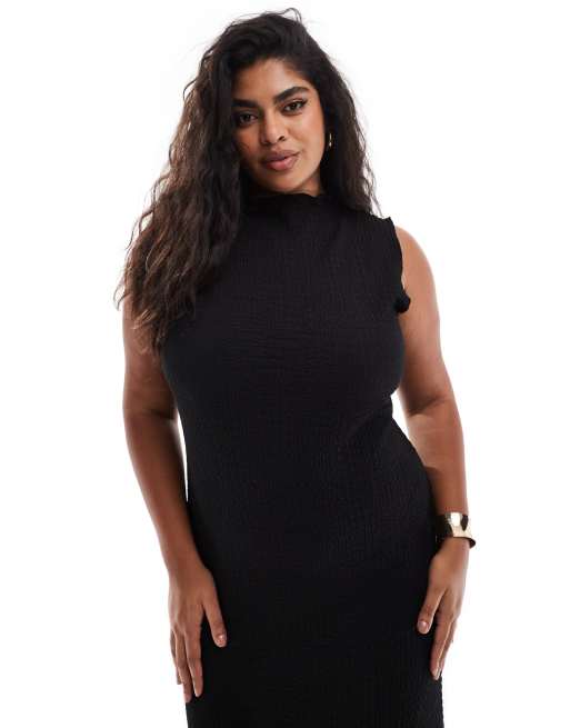 Vero Moda Curve - Vestito lungo testurizzato nero senza maniche, 3 di 4