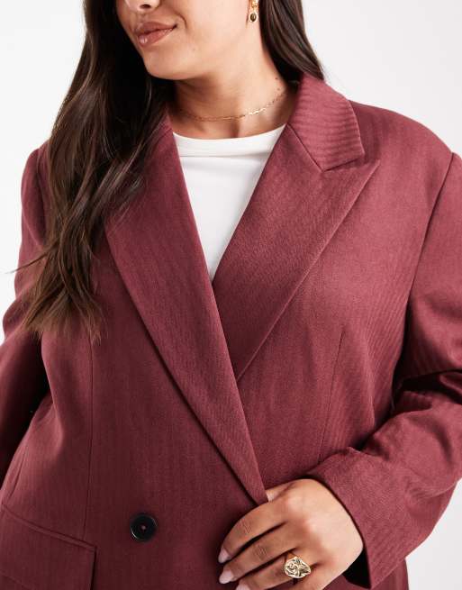Vero Moda Curve – Vinröd, fiskbensmönstrad, figursydd kavaj, del av set, 4 av 4
