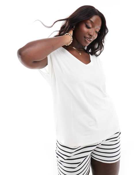 Vero Moda Curve – Vit v-ringad t-shirt - view 1