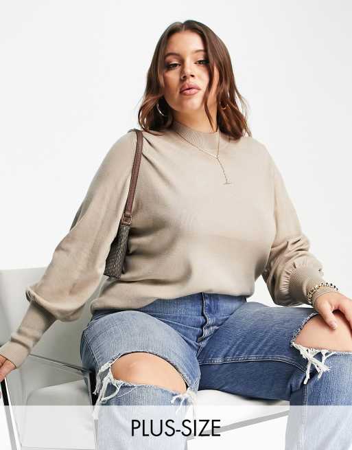 Vero Moda Curve volume sleeve jumper in beige