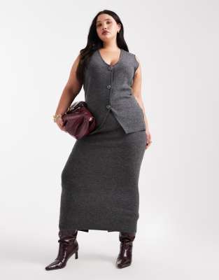 Vero Moda Curve - Weicher Midi-Strickrock in meliertem Grau, Kombiteil