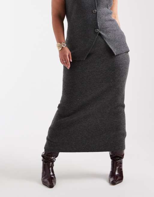 Vero Moda Curve – Weicher Midi-Strickrock in meliertem Grau, Kombiteil, 2 von 5