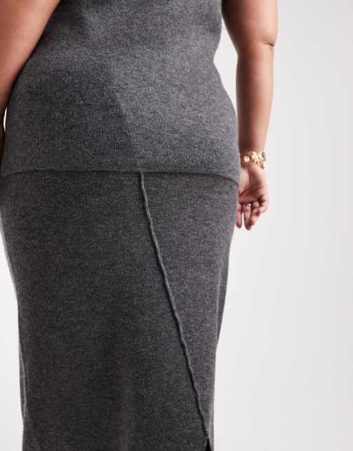 Vero Moda Curve – Weicher Midi-Strickrock in meliertem Grau, Kombiteil, 5 von 5