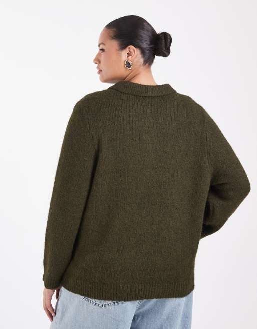 Vero Moda Curve weicher Strick-Rollkragenpullover in dunkelgrün meliert, 4 von 4