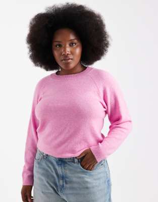 Vero Moda Curve - Weicher Strickpullover in Rosa mit Rundhalsausschnitt