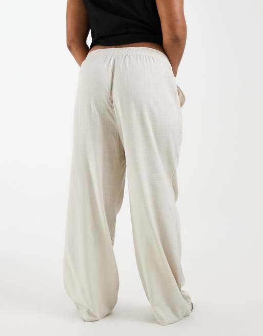 Vero Moda Curve – Weit geschnittene Hose in Steinbeige mit Leinenanteil und Kordelzugbund, 5 von 5