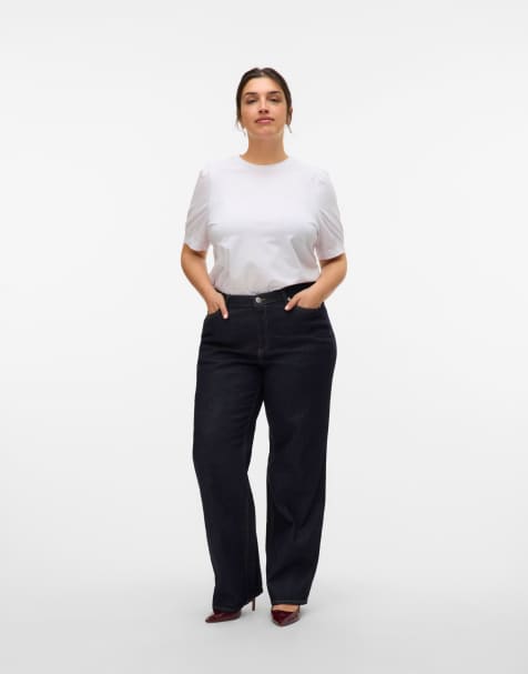 Vero Moda Curve Wide-fit jeans in dark blue denim - view 1
