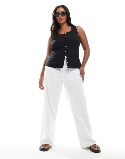 Vero Moda Curve wide leg jeans in ecru - view 1